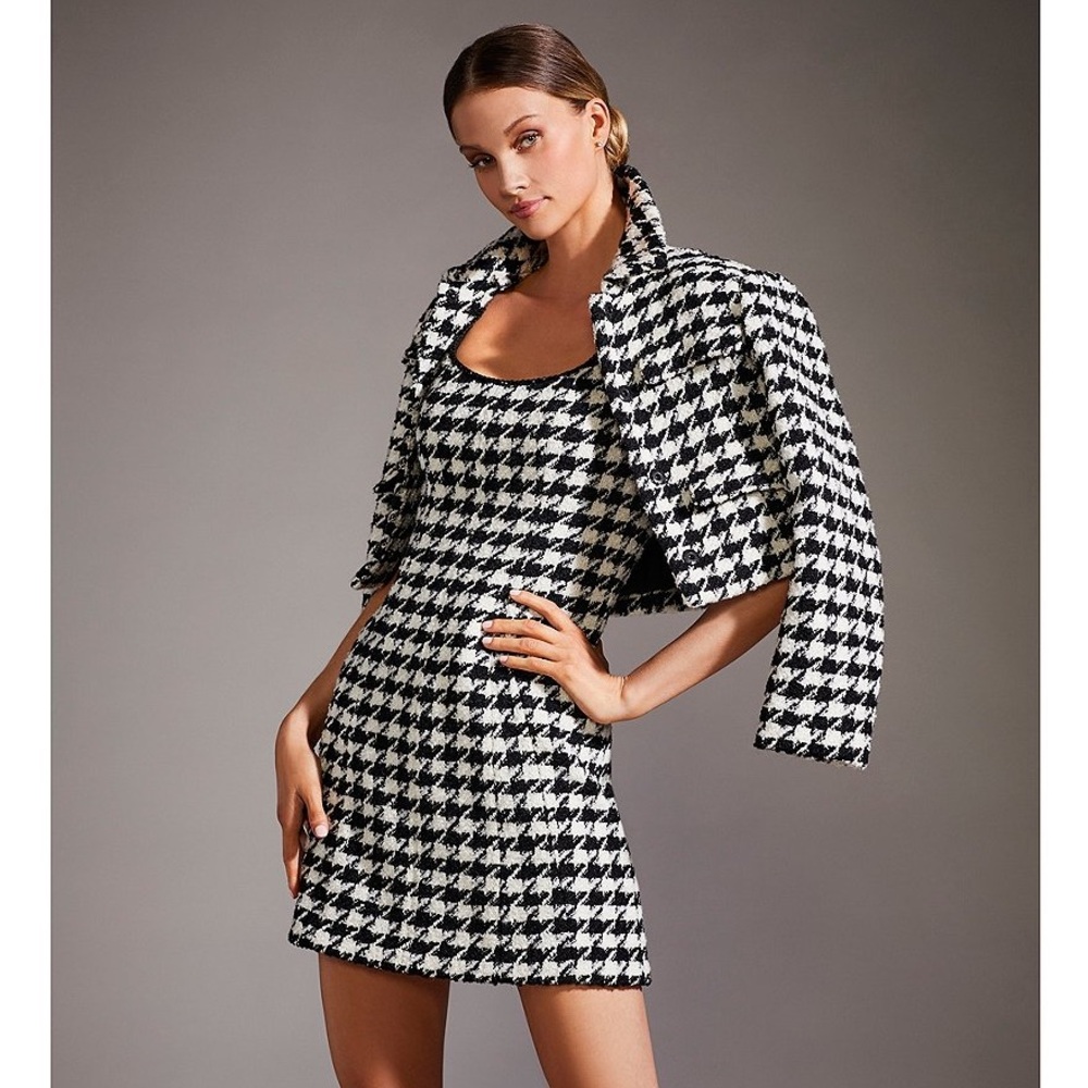 NWT Antonio Melani Macy Wool Blend Houndstooth Square Nec Sheath Dress Sz 6 - Picture 2 of 12